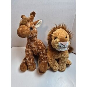 Wild Republic Set Of 2 Original Cuddlekins Safari Giraffe And Lion 2012 Plush